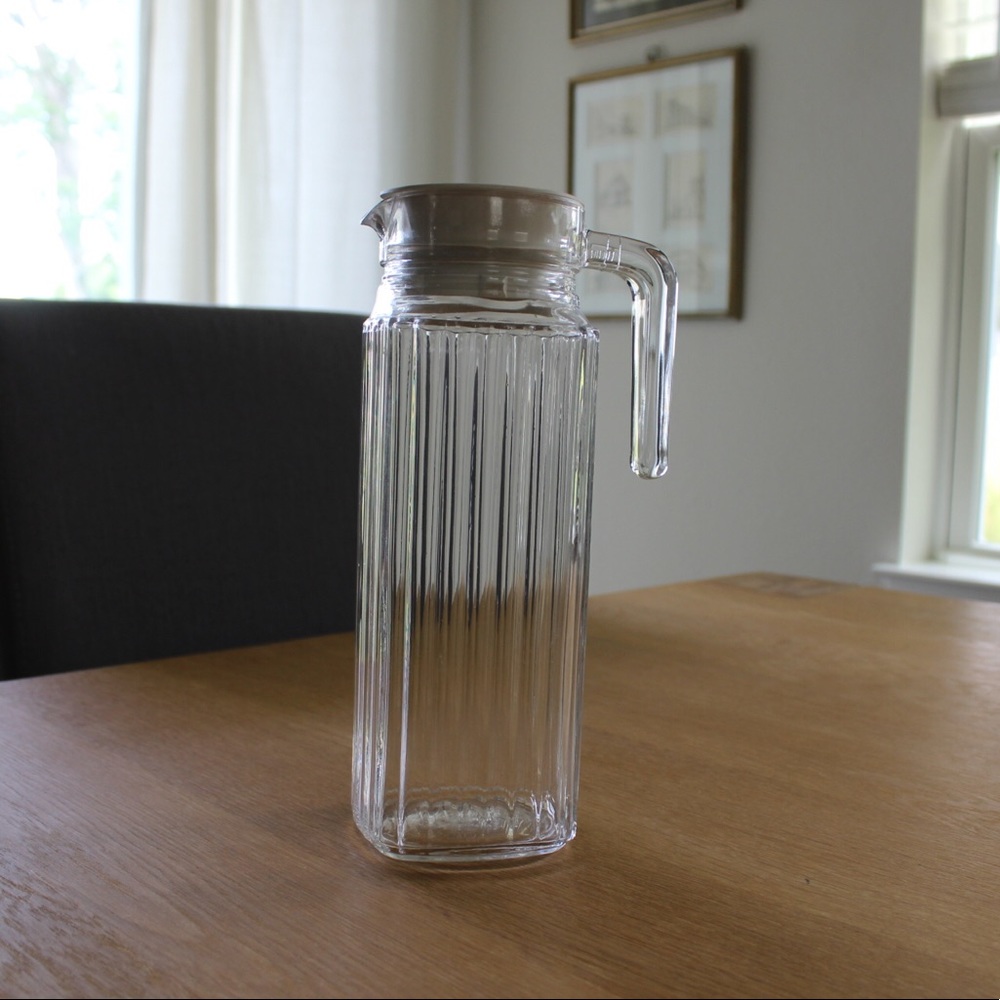 Vintage Arc France Ribbed Clear Glass Refrigerator Water Pitcher Jug